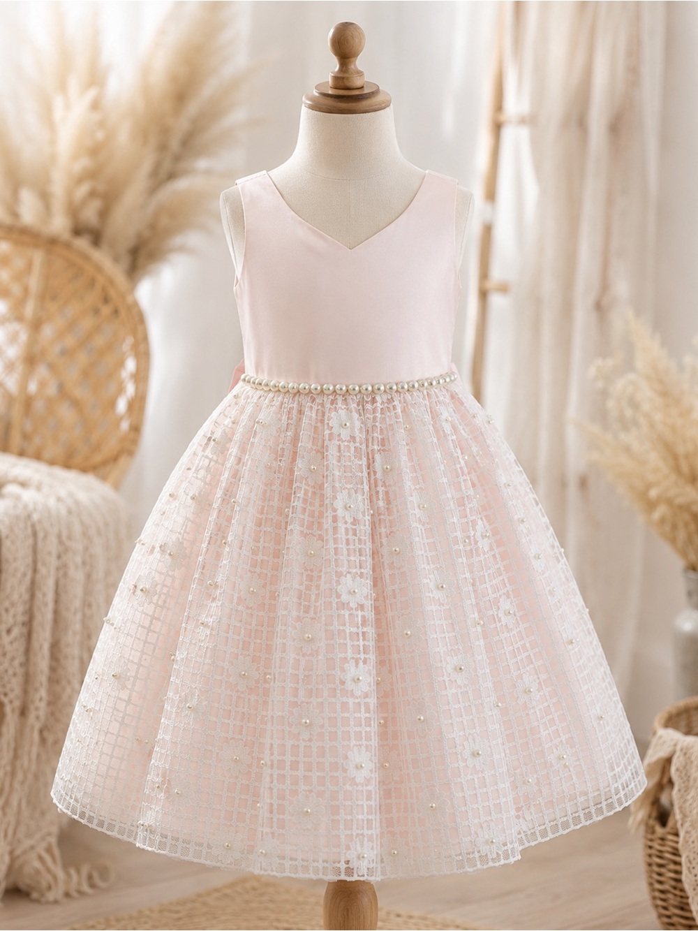 American Princess Girls Size 8 Blush Pink Lace Pearl Special Occasion Dress
